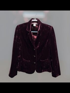 Women's Velvet Blazer Jacket in Burgundy